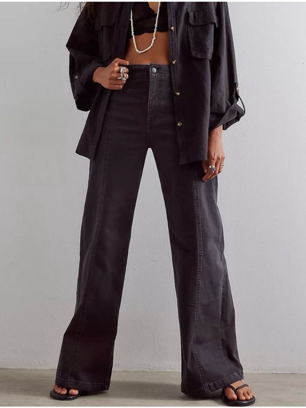 Free People We The Free Libre Wide-Leg Jeans Cafe Noir Black Size 30